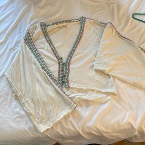 Free people we the free crochet crotchet knit long sleeve crop flowy hippie top